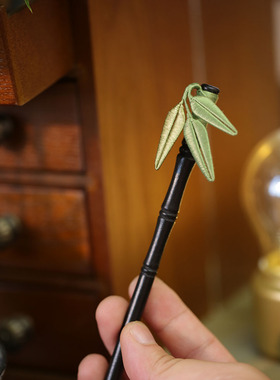 池鸢新中式绿色缠花竹叶簪子发饰
