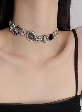 y2k甜酷风白色纽扣项链复古