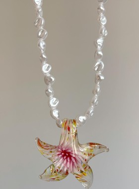 原创设计可爱海星夸张天然淡水珍珠岛屿项链琉璃锁骨链个性颈链女