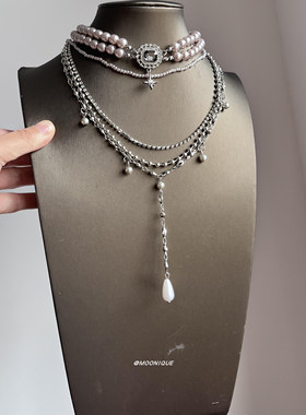多层叠戴流苏项链女时尚中古风轻奢气质小众高级感颈链锁骨链配饰