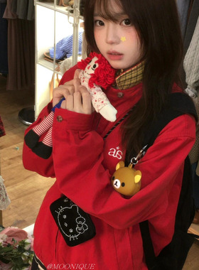 Kitty包包挂脖项链~丝绒钻KT猫咪零钱包挂绳miu系风登山绳毛衣链