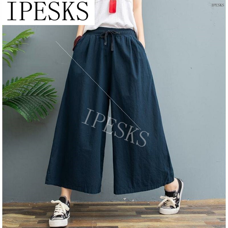 Washable cotton-linen wide-leg trousers for women thin large - 图0