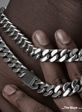 原创silver嘻哈拉丝古巴项链男士cuban链欧美潮流高质钛钢素链子