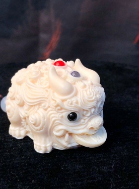 象牙果双头貔貅摆件手把件汽车挂件卡通迷你麒麟收藏雕刻茶道