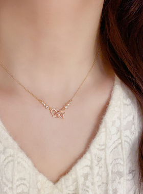 韩版轻奢爱心粉色锆石锁骨链