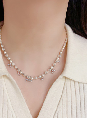 欧美轻奢锆石玻璃珠锁骨链