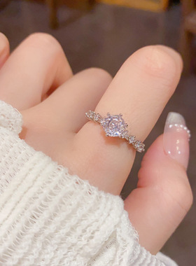 小众精致时尚超闪粉色锆石开口戒