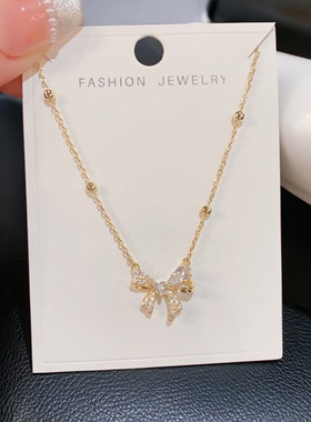 新款气质精致轻奢蝴蝶结圆珠链