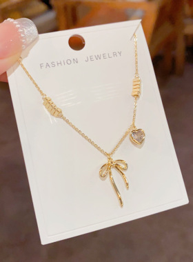 韩版简约金属蝴蝶结项链真金电镀