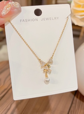 微镶锆石蝴蝶珍珠锁骨链