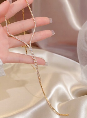 欧美轻奢满锆Y字流苏锁骨链
