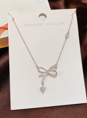 甜美小众锆石贝母蝴蝶结锁骨链