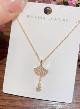韩版锆石银杏叶锁骨链2026新款