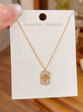 小众满钻方牌锁骨链超闪轻奢百搭