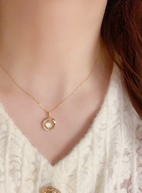 韩系百搭锆石圆形扇形锁骨链