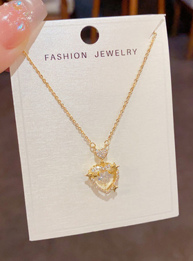 日韩简约锆石爱心锁骨链超闪
