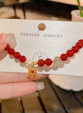 新中式红色串珠弹力绳本命年手串