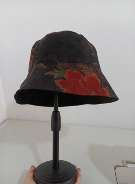 定做手工制作真丝香云纱渔夫帽盆帽防晒帽女士帽子钓鱼帽大檐帽