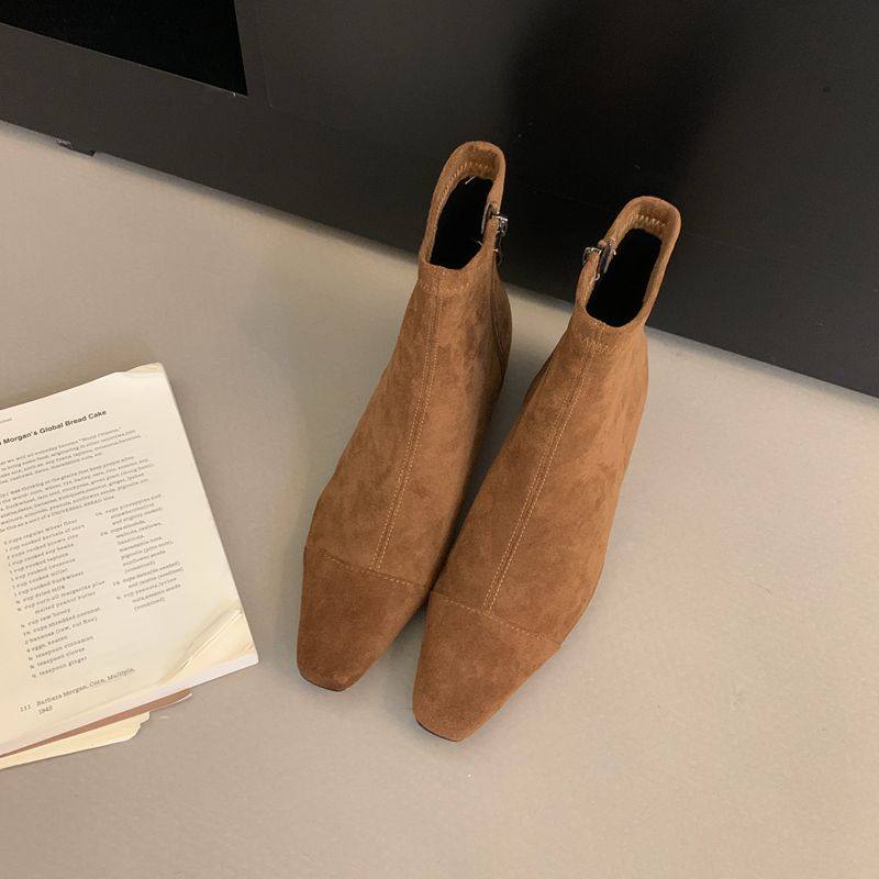 DASU秋冬平底短筒切尔西靴子方头低跟内增高绒面裸靴软皮小短靴女,淘宝优惠券,粉丝福利购,淘宝优惠卷