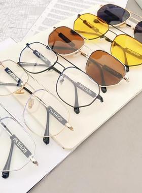 ins风欧美多边形个性双梁近视镜