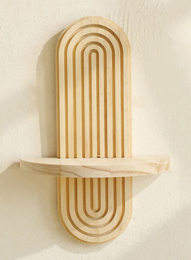 波西米亚椭圆螺纹创意实木墙壁置物架 木制工艺品家居客厅装饰