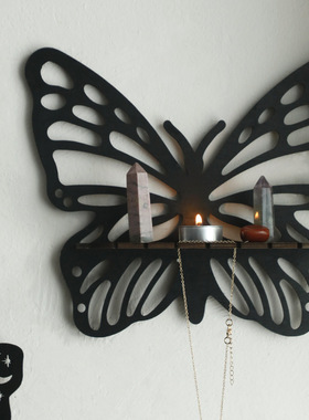 跨境木质工艺蝴蝶款式镂空烛台收纳置物架 简约民宿家居墙壁摆件