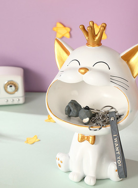 轻奢创意可爱大嘴猫家用收纳树脂