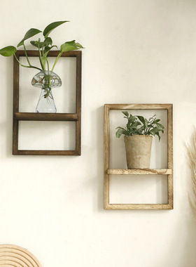 跨境桐木木质门框型状壁挂花盆置物架 简约家居民宿卧室装饰