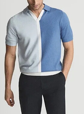 欧美男装2025翻领撞色针