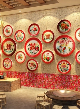 搪瓷盘东北墙面装饰铁锅炖餐饮壁画贴破店80年代怀旧老物件供销社