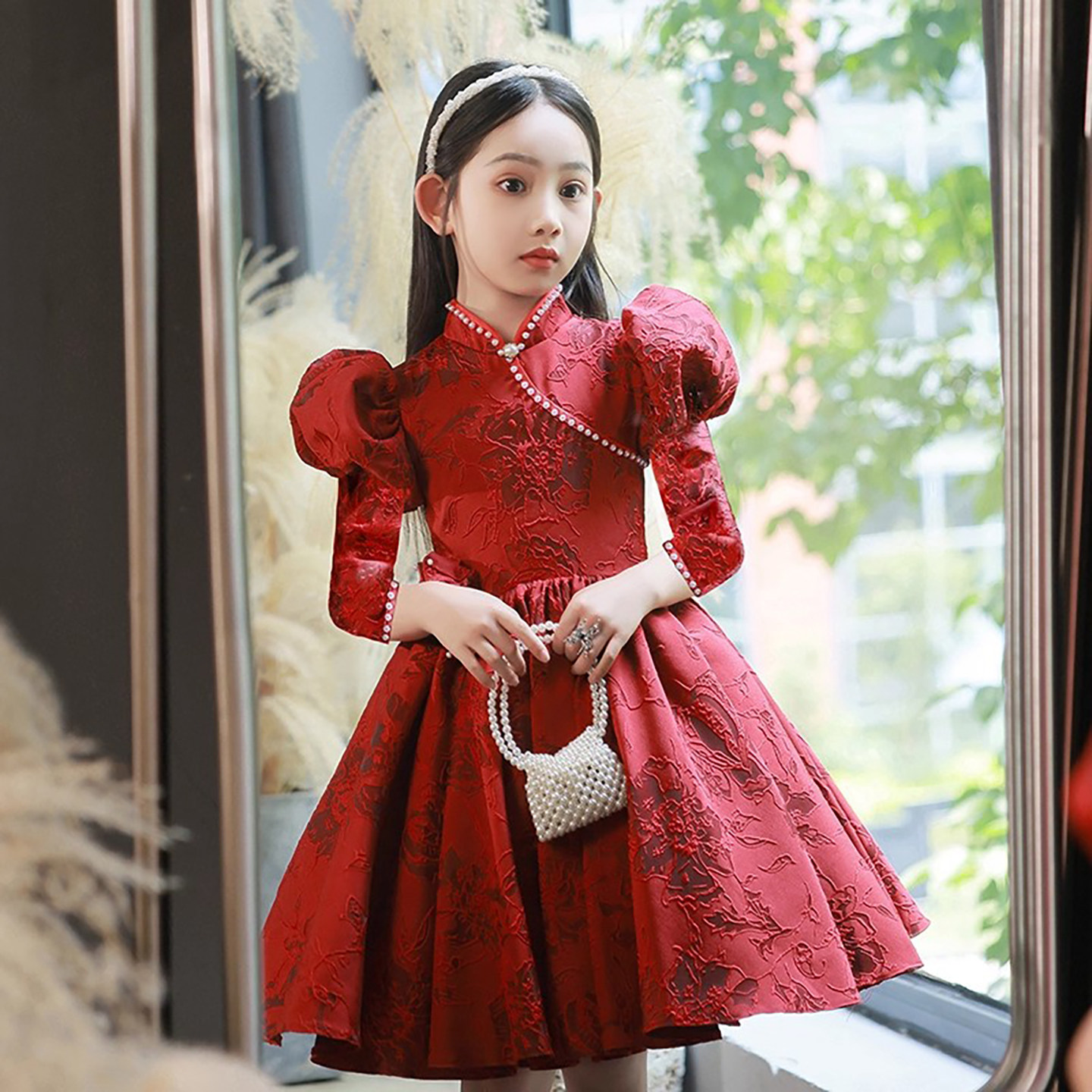 女童红色礼服小主持人生日公主裙高级感儿童高端国风中式新年旗袍,淘宝优惠券,粉丝福利购,淘宝优惠卷