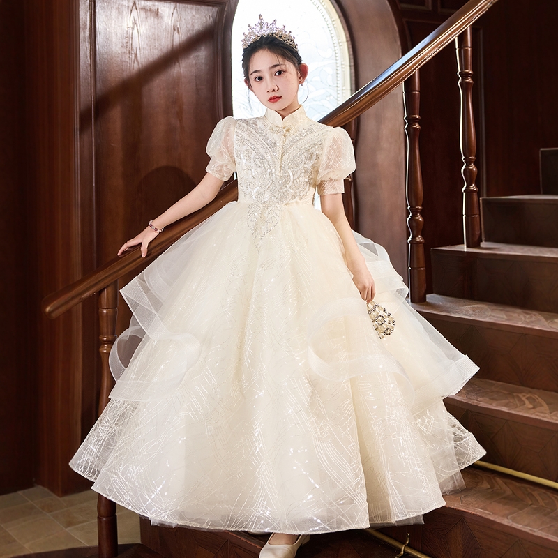 女童礼服高级感花童小主持人钢琴演出儿童高端生日公主裙长袖秋冬 - 图2