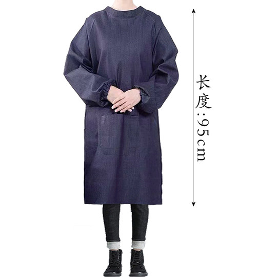 Welded denim apron lengthened men's and women's factory extra-long canvas wear-resistant ultra-short long-sleeved reverse-wearing smock coat