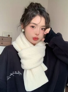 上海故事围巾女ins显白纯色针织秋冬学生毛线保暖围脖氛围感高级