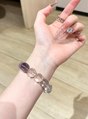 九紫离火天然紫水晶白水晶手链手串女款补火招财转运聚财首饰叠戴