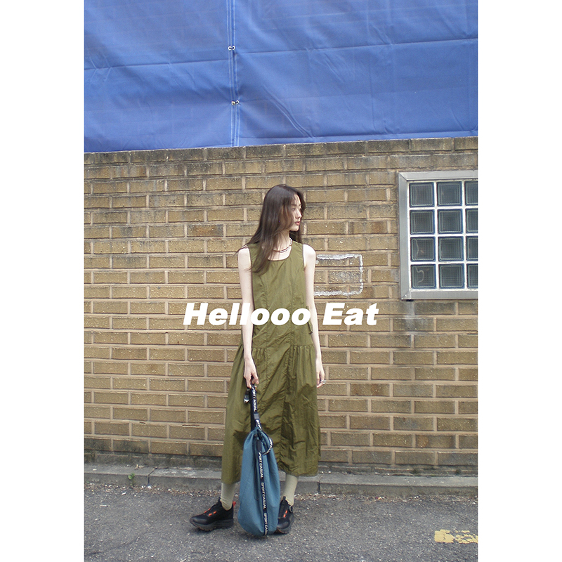 HelloooEat 清冷复古显白韩版背心连衣裙2023夏季宽松休闲长裙