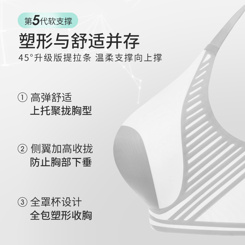 婷美薄款凉感大胸提拉无痕内衣女文胸调整型收副乳防垂软支撑胸罩