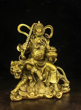 中式入户玄关纯铜武财神赵公明摆件骑虎像武财神封神榜特大赵元帅