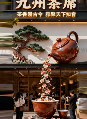 玻璃钢雕塑定制茶馆仿真茶壶茶杯茶具盖碗立体门头流水壶装饰摆件