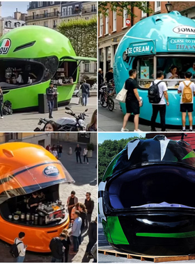 玻璃钢雕塑定制头盔机车店户外大型立体门头商场美陈咖啡屋大头盔