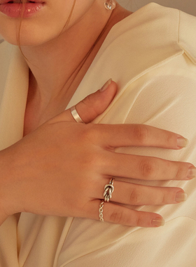 纯银拉丝麻花基本款戒指