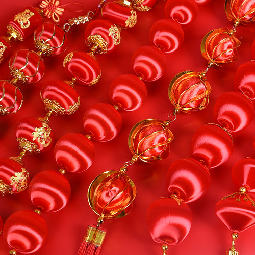 小灯笼挂件新年元旦装饰品连串结婚春节场景布置小红年会室内挂饰 - 图1