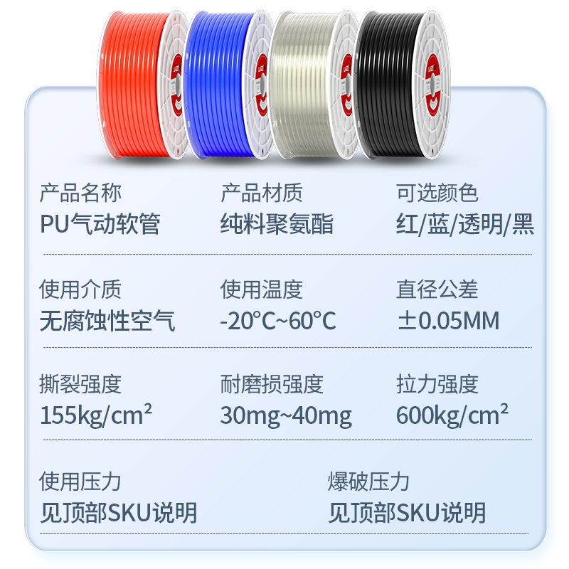 PU气管气动软管气泵空压机高压气管压缩气管透明管8/10/12mm气管