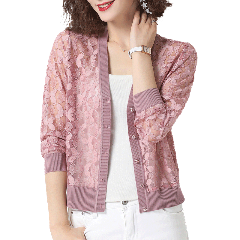 蕾丝外套短款披肩夏季纱网镂空开衫 姿必美毛针织衫