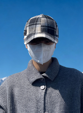 复古格子男士秋冬毛呢棒球帽子