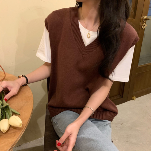 黑色无袖针织马甲女2026新款春秋宽松外搭v领毛衣背心叠穿早秋季 - 图2