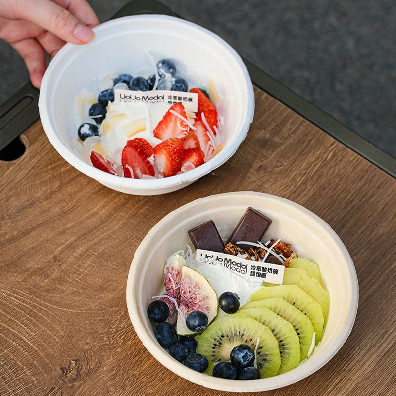 网红一次性色拉碗甜品碗轻食打包盒冰淇淋水果刨冰商用外带纸浆碗