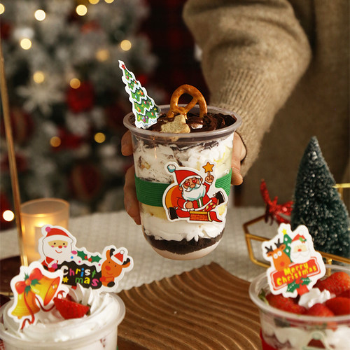 圣诞节弹力杯套20只 包装盒奶茶杯零食罐圣诞老人姜饼人节日装饰 - 图2