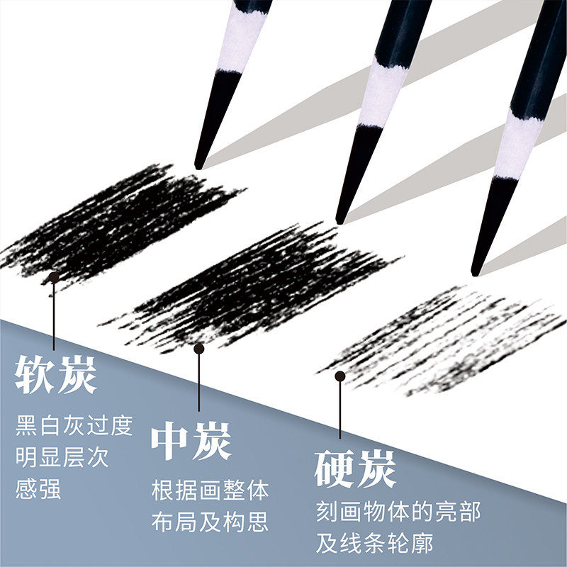 马利铅笔素描炭笔美术生专用易削碳笔混装初学者素描铅笔套装炭笔特软特浓性炭12b14b绘图专业画画工具_虎窝淘