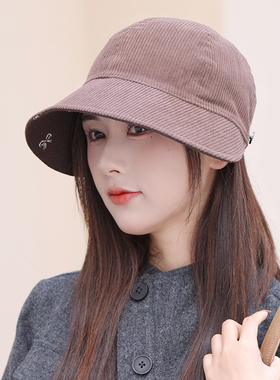 秋冬新款灯芯绒双面戴渔夫帽女